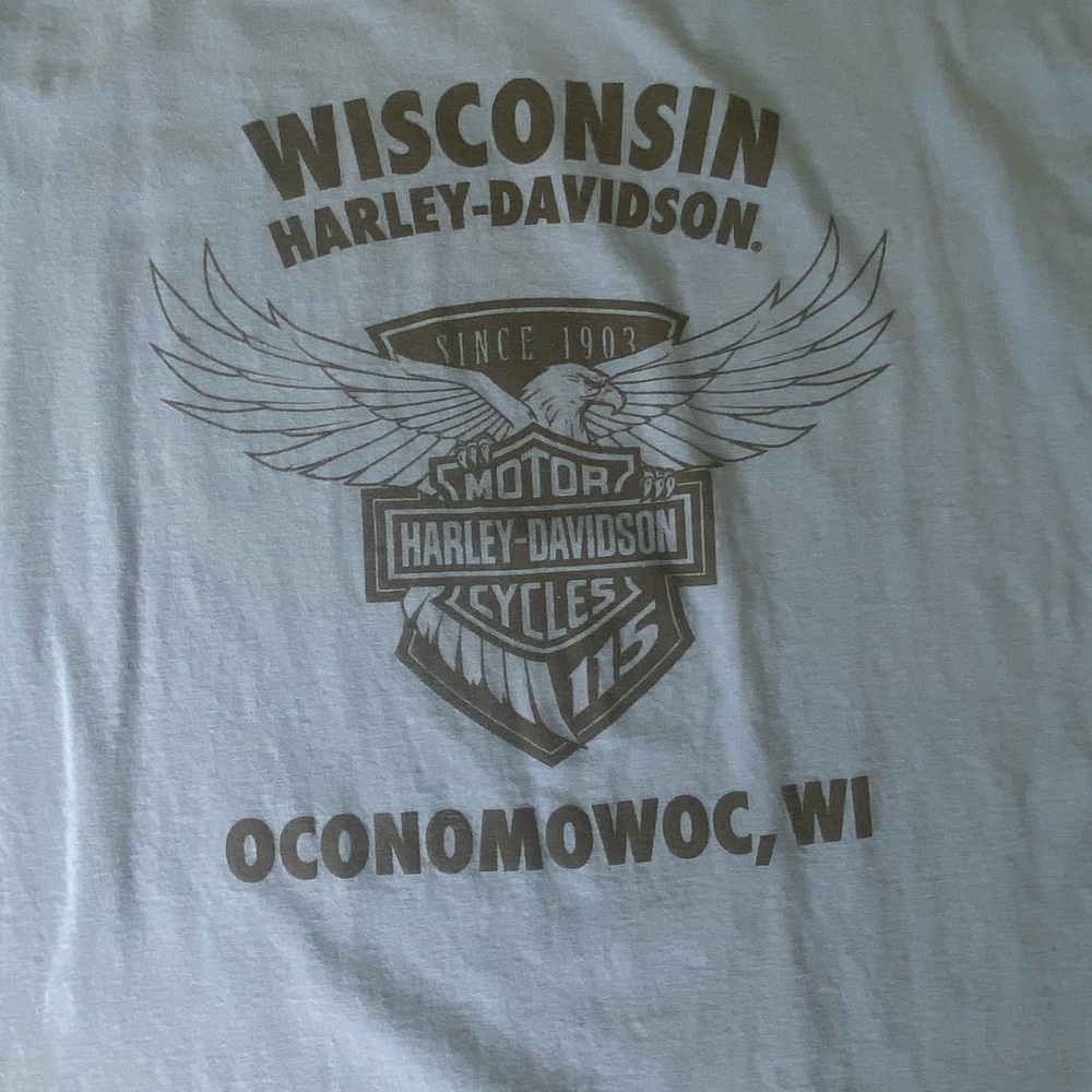 Men’s Harley Davidson T-shirt Oconomowoc, Wisconsin 100% Cotton XL Blue